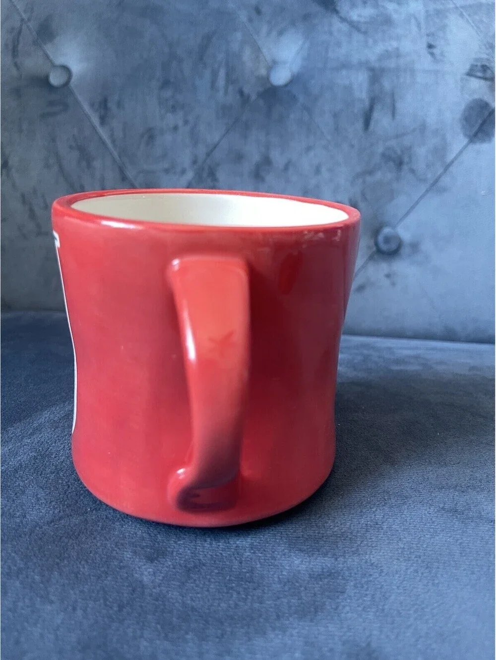 EUC Anthropologie Hand Painted Mug J Monogram Red White Black Letter Handle